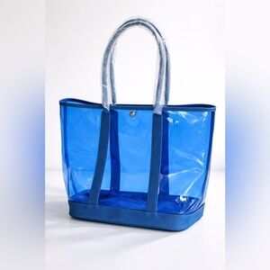 Blue Clear PVC Tote Bag Transparent Beach Pool Shopper Snap Closure New Large